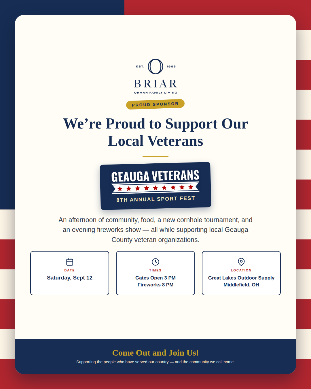 Ohman Family Living at Briar is Proud to Sponsor the 8th Annual Geauga Veterans Sport Fest